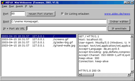Screenshot vom Programm: Mini-Webserver